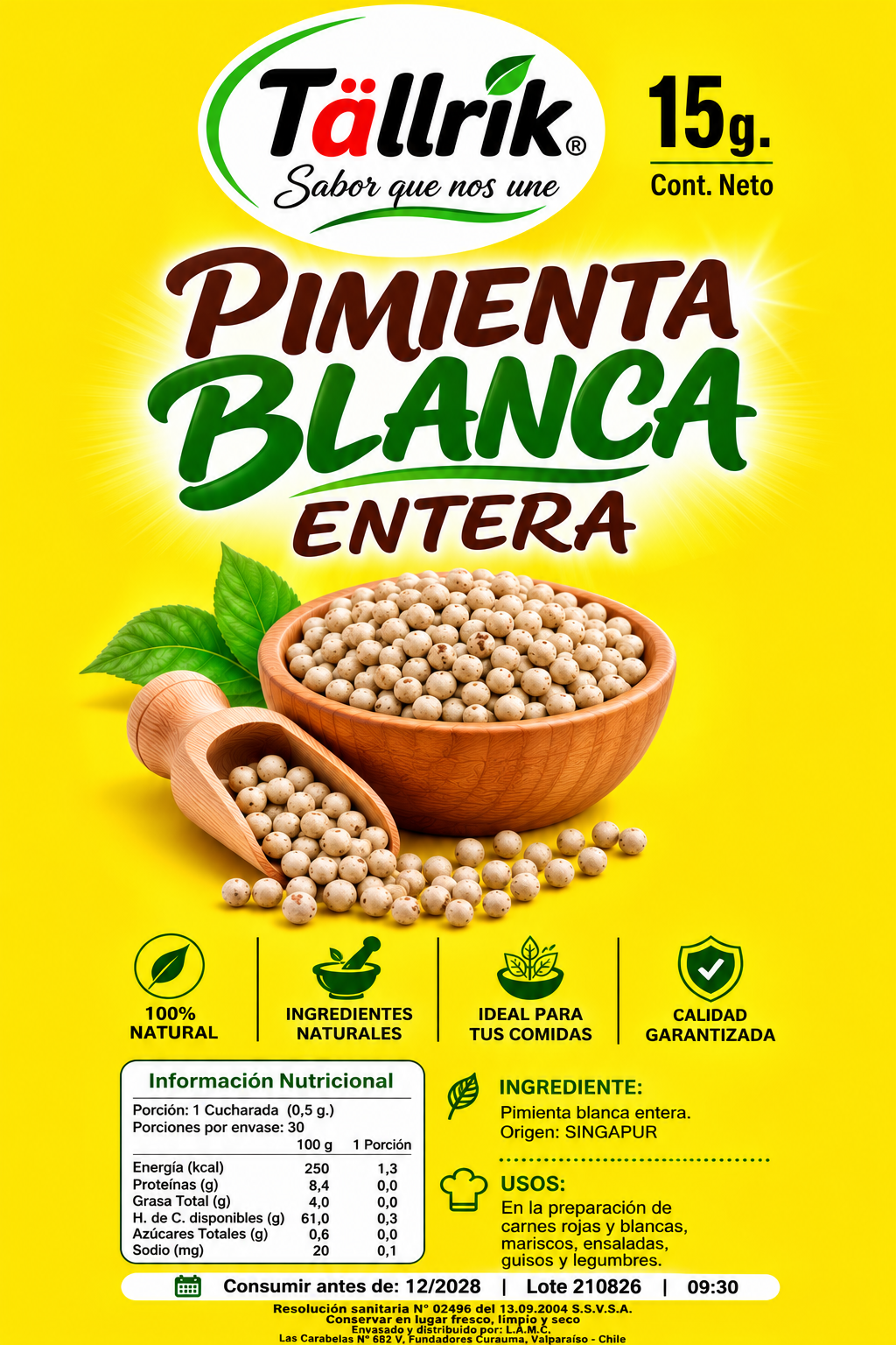 Etiqueta de Pimienta blanca entera Tallrik